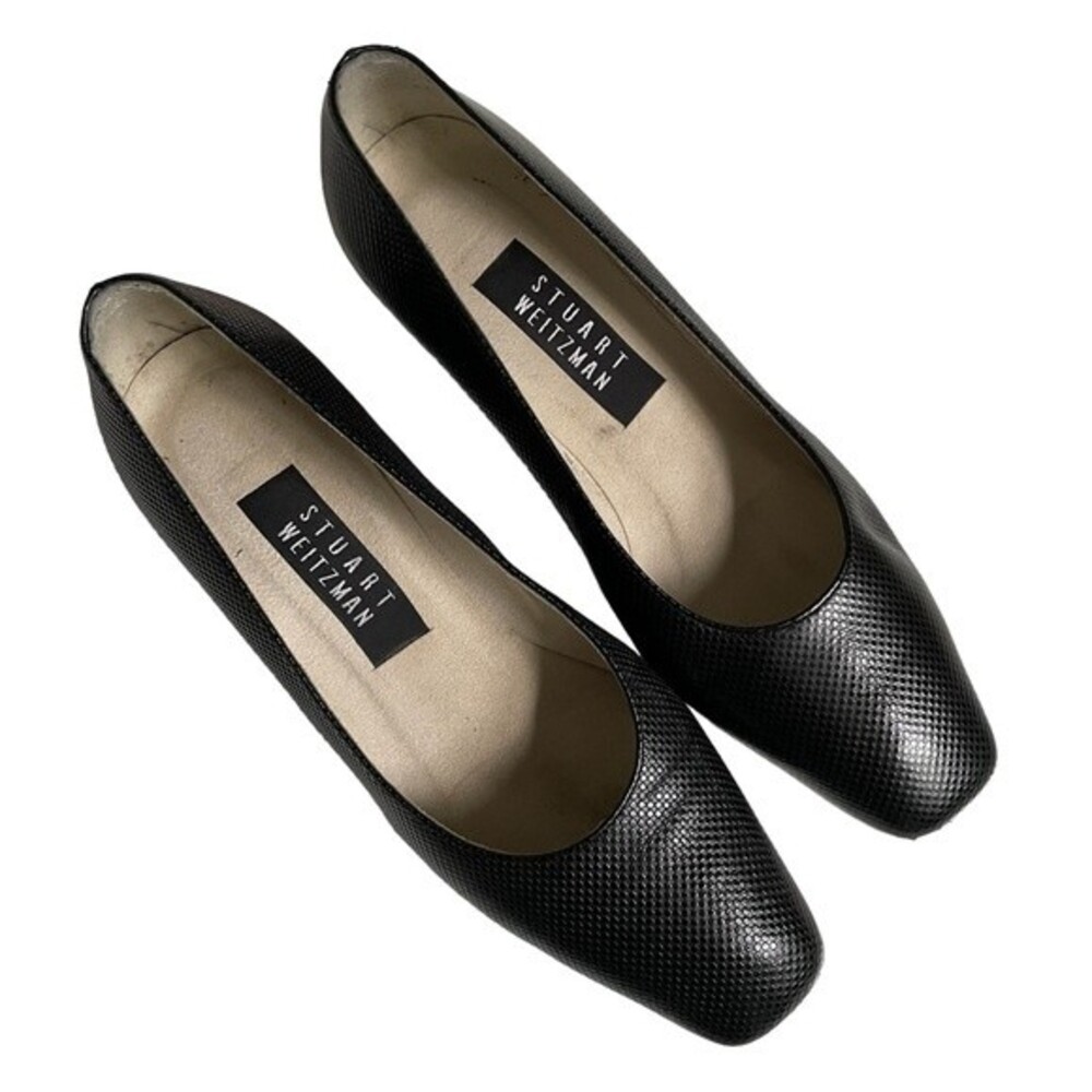 Stuart Weitzman Pumps Black Leather Textured Block Heel Career Shoes Size 6